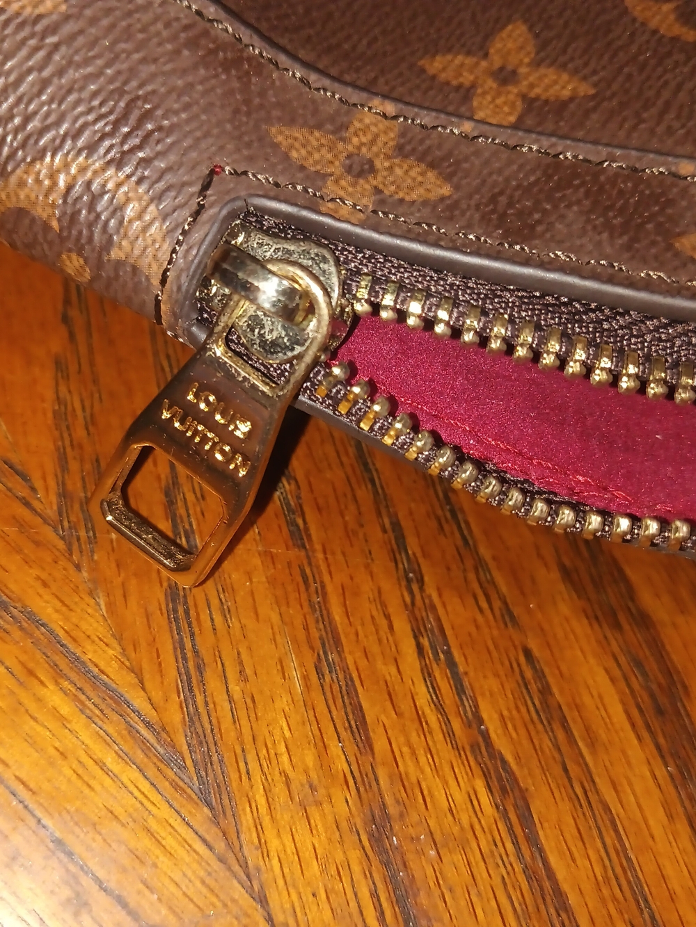 Louis Vuitton Monogram Zip Pouch Brown with Red Interior and Gold Hardware